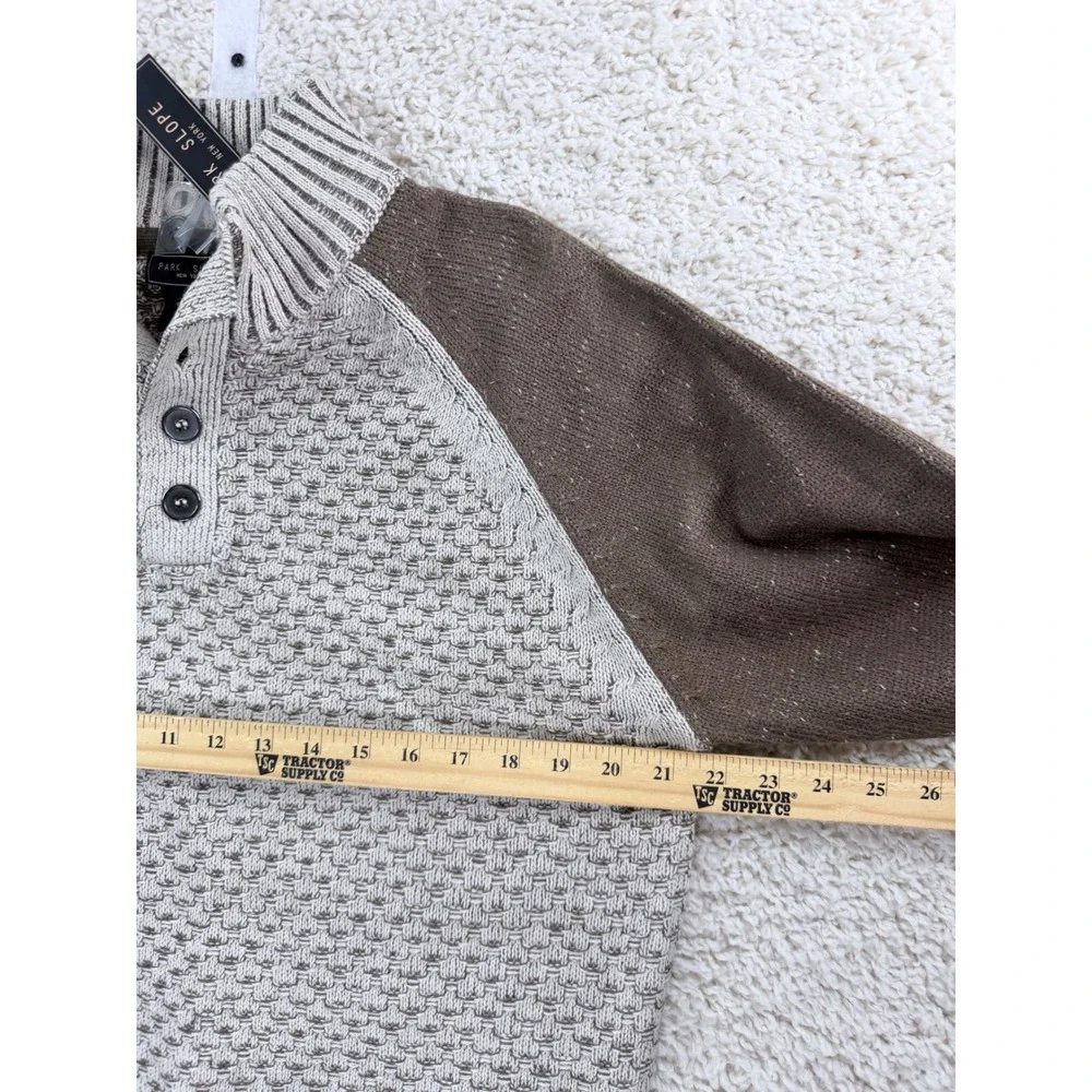 Park Slope Mock Neck Sweater Mens Large Brown Tan NEW Button Textured Pullover